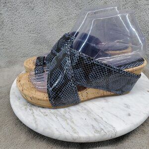 Donald Pliner Shoes Womens Size 7 Blue Reptile Print Leather Gala Wedge Sandals
